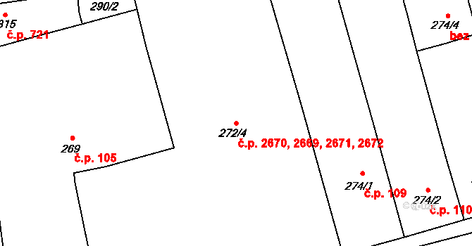 Zelené Předměstí 2669,2670,2671,2672, Pardubice na parcele st. 272/4 v KÚ Pardubice, Katastrální mapa