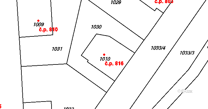 Svítkov 816, Pardubice na parcele st. 1010 v KÚ Svítkov, Katastrální mapa