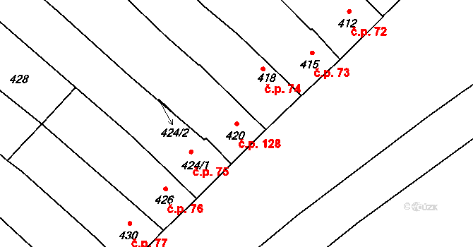 Jedovnice 128 na parcele st. 420 v KÚ Jedovnice, Katastrální mapa