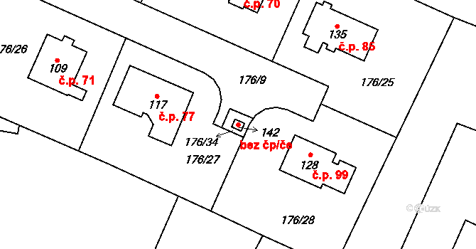 Bakov nad Jizerou 78119341 na parcele st. 142 v KÚ Chudoplesy, Katastrální mapa