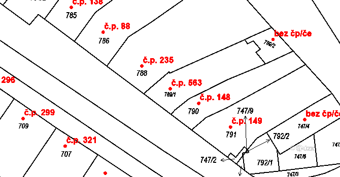 Otnice 563 na parcele st. 789/1 v KÚ Otnice, Katastrální mapa