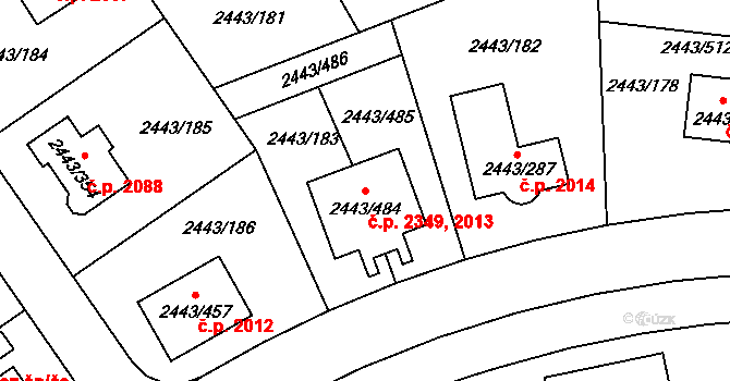 Roztoky 2013 na parcele st. 2443/484 v KÚ Roztoky u Prahy, Katastrální mapa