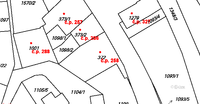 Plešivec 258, Český Krumlov na parcele st. 372 v KÚ Český Krumlov, Katastrální mapa