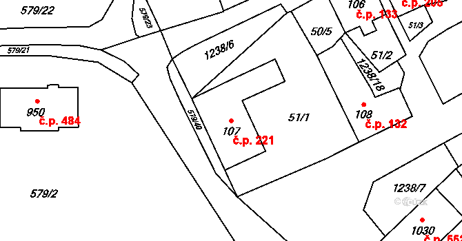 Vlachovo Březí 221 na parcele st. 107 v KÚ Vlachovo Březí, Katastrální mapa