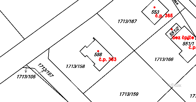 Tymákov 383 na parcele st. 588 v KÚ Tymákov, Katastrální mapa