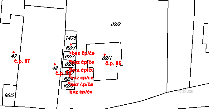 Osek 65 na parcele st. 62/1 v KÚ Osek u Milevska, Katastrální mapa