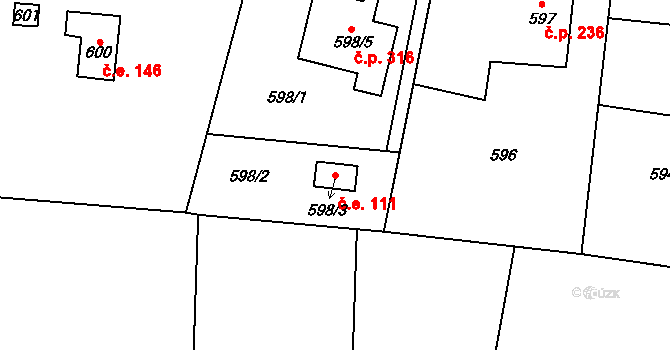 Senec 111, Zruč-Senec na parcele st. 598/3 v KÚ Senec u Plzně, Katastrální mapa