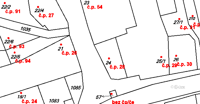 Hřivčice 28, Peruc na parcele st. 24 v KÚ Hřivčice, Katastrální mapa