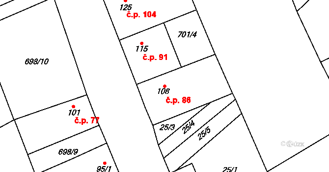 Liběšovice 86, Blšany na parcele st. 108 v KÚ Liběšovice, Katastrální mapa