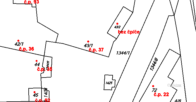 Radonice nad Ohří 37, Peruc na parcele st. 43/1 v KÚ Radonice nad Ohří, Katastrální mapa