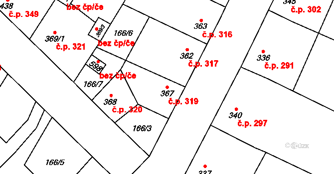 Vroutek 319 na parcele st. 367 v KÚ Vroutek, Katastrální mapa