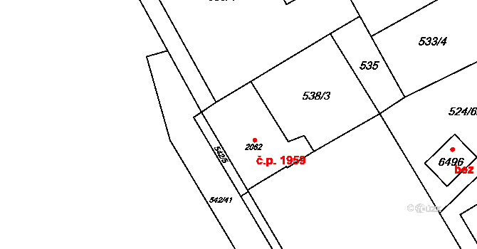 Žatec 1959 na parcele st. 2062 v KÚ Žatec, Katastrální mapa