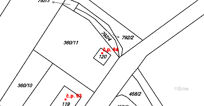 Hněvkovice 94 na parcele st. 120 v KÚ Hněvkovice u Ledče nad Sázavou, Katastrální mapa