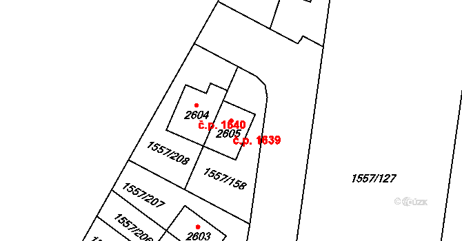 Rosice 1639 na parcele st. 2605 v KÚ Rosice u Brna, Katastrální mapa