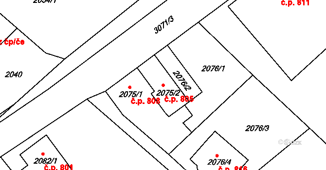 Rychnov nad Kněžnou 805 na parcele st. 2075/2 v KÚ Rychnov nad Kněžnou, Katastrální mapa