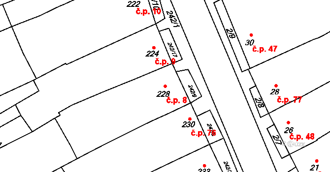 Bohumilice 8, Klobouky u Brna na parcele st. 228 v KÚ Bohumilice, Katastrální mapa