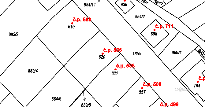 Kvasice 585 na parcele st. 620 v KÚ Kvasice, Katastrální mapa