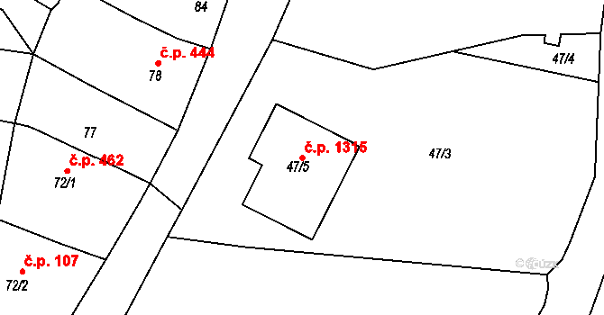 Mutěnice 1315 na parcele st. 47/5 v KÚ Mutěnice, Katastrální mapa
