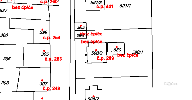 Sedlec 269, Kutná Hora na parcele st. 590/3 v KÚ Sedlec u Kutné Hory, Katastrální mapa