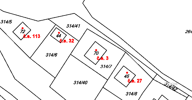 Jablonná 3, Chyše na parcele st. 70 v KÚ Jablonná u Chyší, Katastrální mapa