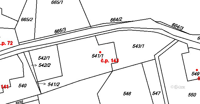 Baška 143 na parcele st. 541/1 v KÚ Baška, Katastrální mapa