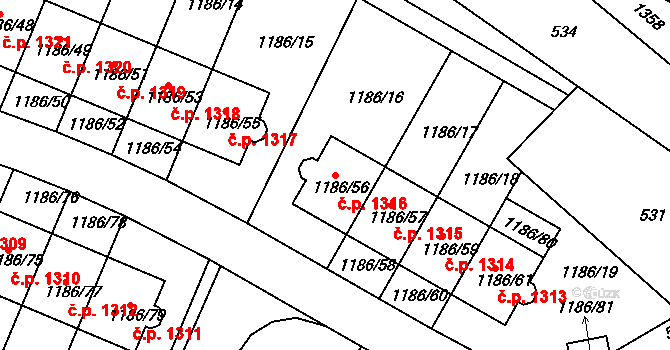Hostivice 1316 na parcele st. 1186/56 v KÚ Hostivice, Katastrální mapa