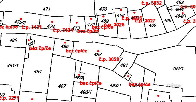 Boršov 3020, Kyjov na parcele st. 488 v KÚ Boršov u Kyjova, Katastrální mapa