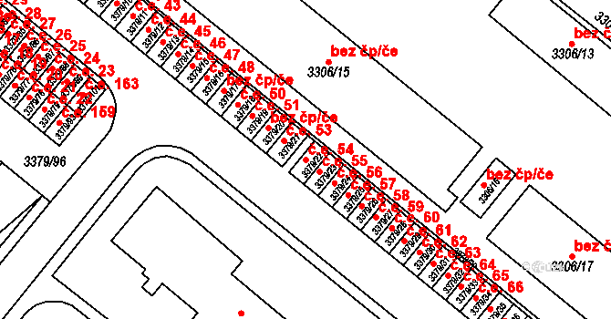 Dědice 54, Vyškov na parcele st. 3379/22 v KÚ Vyškov, Katastrální mapa