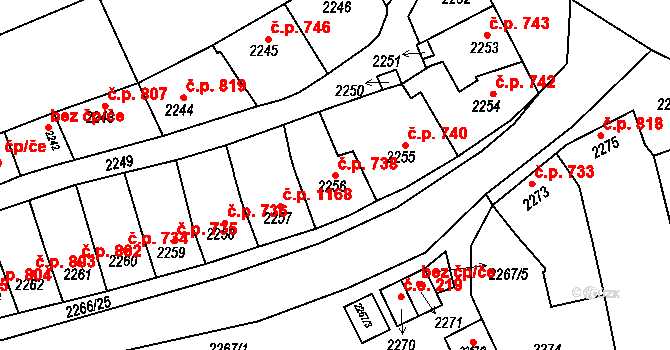 Slavíkovice 738, Rousínov na parcele st. 2256 v KÚ Rousínov u Vyškova, Katastrální mapa