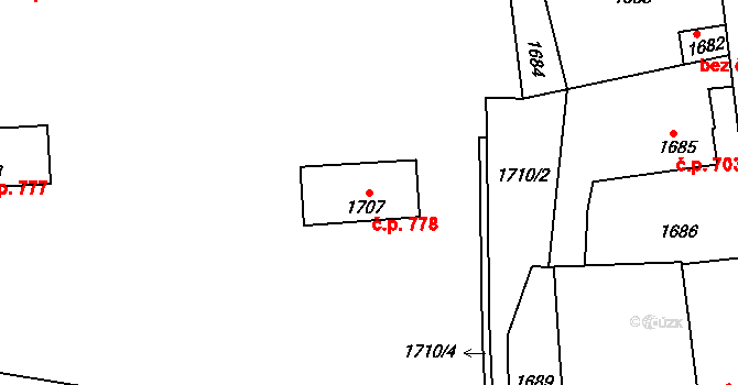 Švermov 778, Kladno na parcele st. 1707 v KÚ Motyčín, Katastrální mapa