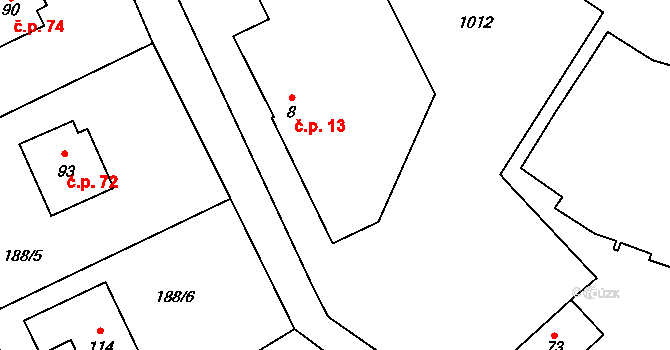 Radimovice 13 na parcele st. 8 v KÚ Radimovice u Sychrova, Katastrální mapa