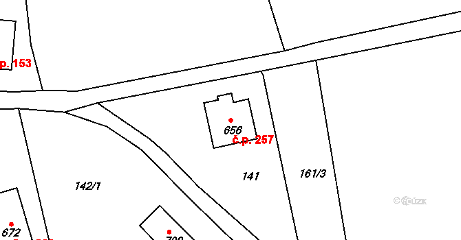 Ohrazenice 257 na parcele st. 656 v KÚ Ohrazenice u Turnova, Katastrální mapa