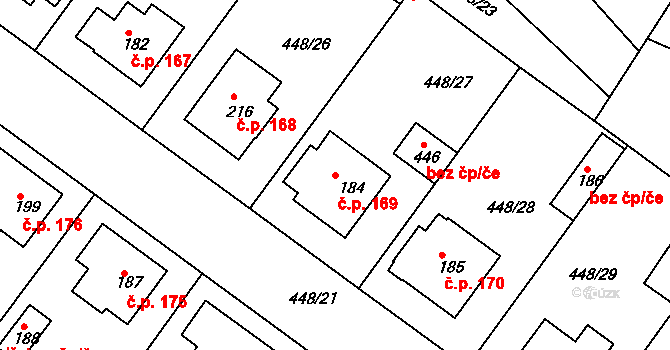 Holohlavy 169 na parcele st. 184 v KÚ Holohlavy, Katastrální mapa