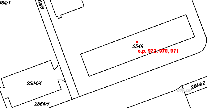 Hulín 970,971,972 na parcele st. 2548 v KÚ Hulín, Katastrální mapa
