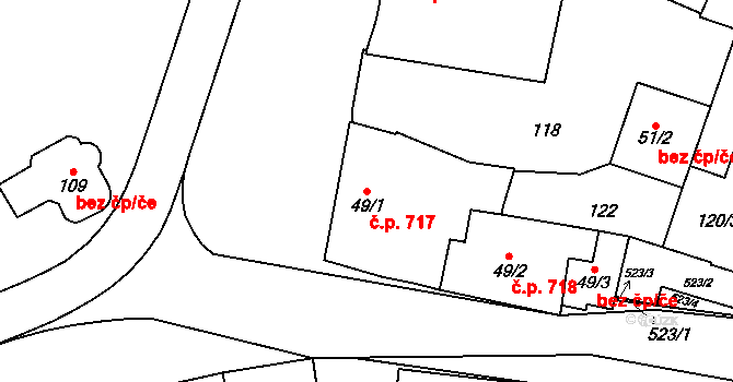Loučany 717 na parcele st. 49/1 v KÚ Loučany na Hané, Katastrální mapa