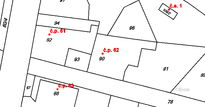 Lazce 62, Troubelice na parcele st. 90 v KÚ Lazce u Troubelic, Katastrální mapa