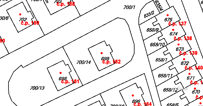 Mimoň V 162, Mimoň na parcele st. 699 v KÚ Mimoň, Katastrální mapa