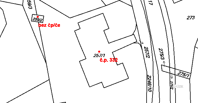 Jilemnice 332 na parcele st. 257/1 v KÚ Jilemnice, Katastrální mapa