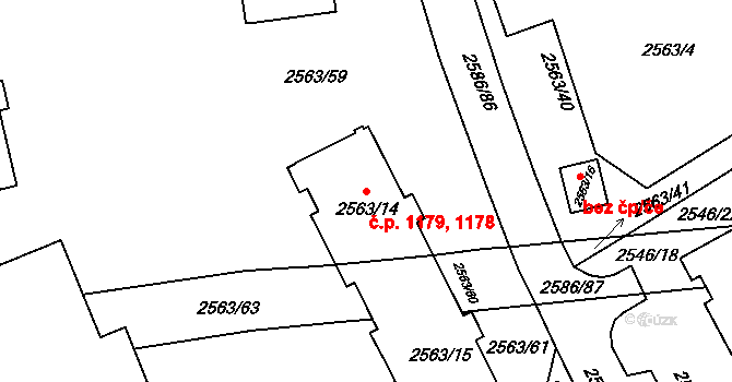 Valašské Meziříčí 1178,1179 na parcele st. 2563/15 v KÚ Valašské Meziříčí-město, Katastrální mapa