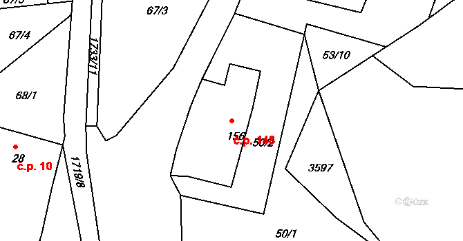 Lodhéřov 148 na parcele st. 156 v KÚ Lodhéřov, Katastrální mapa