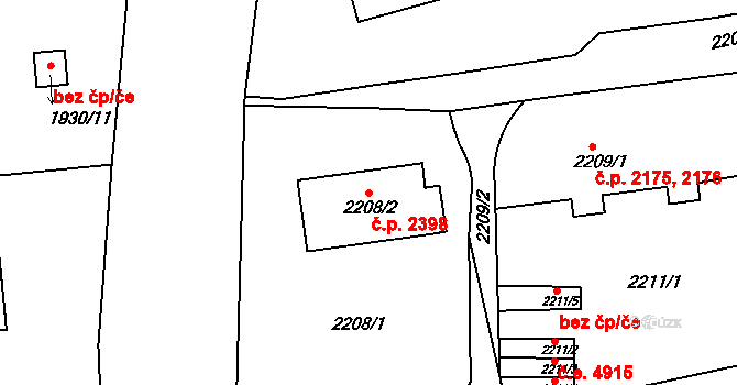 Ústí nad Labem-centrum 2398, Ústí nad Labem na parcele st. 2208/2 v KÚ Ústí nad Labem, Katastrální mapa