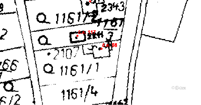 Byšičky 56, Lysá nad Labem na parcele st. 2107 v KÚ Lysá nad Labem, Katastrální mapa