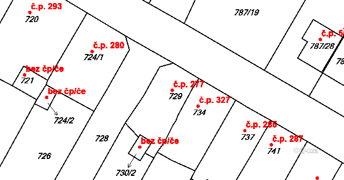 Proboštov 277 na parcele st. 729 v KÚ Proboštov u Teplic, Katastrální mapa