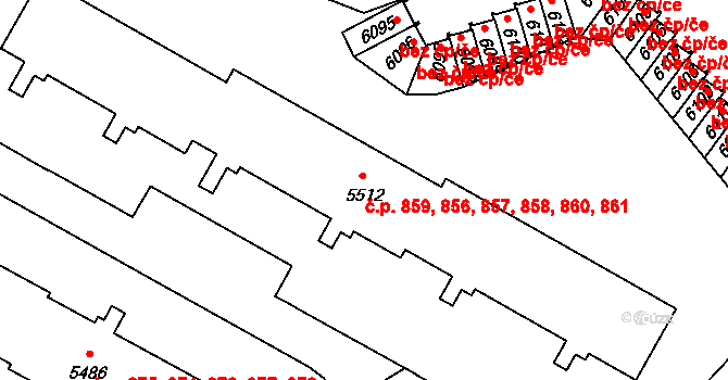 Nové Dvory 856,857,858,859,860,, Třebíč na parcele st. 5512 v KÚ Třebíč, Katastrální mapa