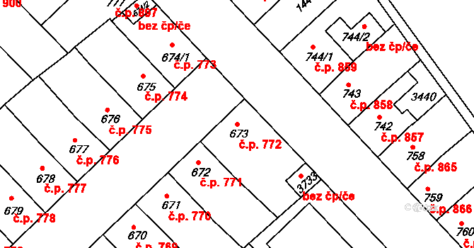 Předměstí 772, Svitavy na parcele st. 673 v KÚ Svitavy-předměstí, Katastrální mapa