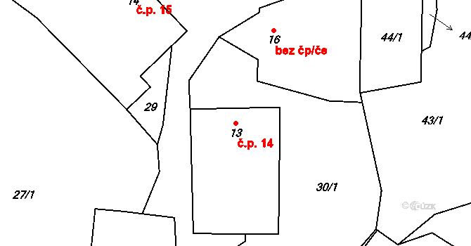 Čejkov 14, Nový Rychnov na parcele st. 13 v KÚ Čejkov, Katastrální mapa