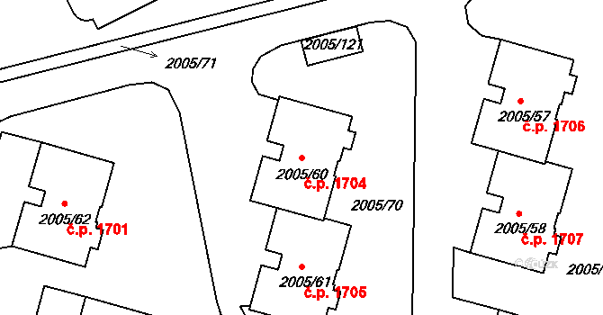 Pelhřimov 1704 na parcele st. 2005/60 v KÚ Pelhřimov, Katastrální mapa