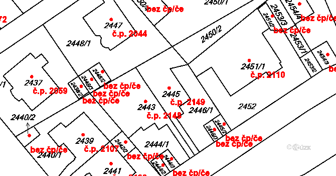 Teplice 2149 na parcele st. 2445 v KÚ Teplice, Katastrální mapa