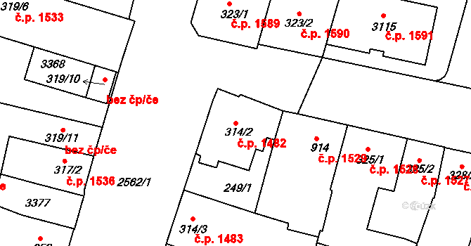 Nový Bydžov 1482 na parcele st. 314/2 v KÚ Nový Bydžov, Katastrální mapa