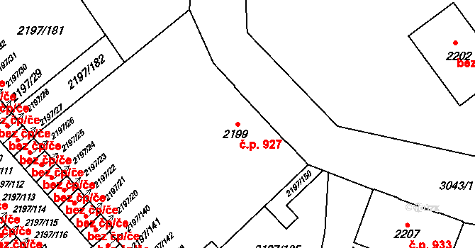 Místek 927, Frýdek-Místek na parcele st. 2199 v KÚ Místek, Katastrální mapa